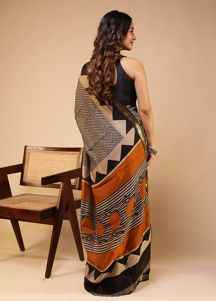 Cream Chanderi Cotton Saree With Blouse Piece