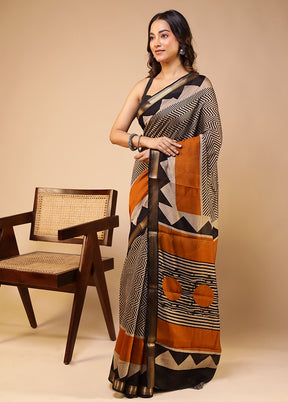 Cream Chanderi Cotton Saree With Blouse Piece