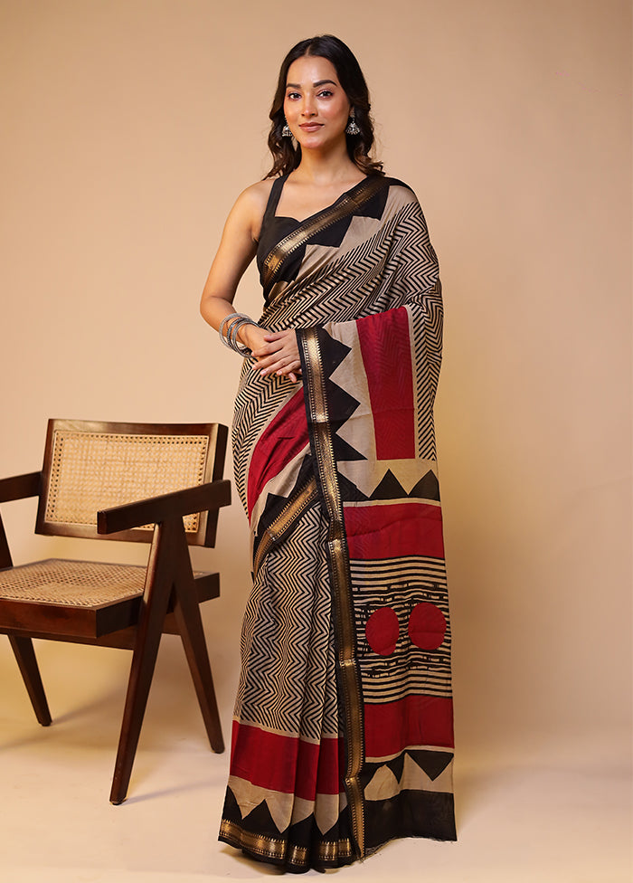 Cream Chanderi Cotton Saree With Blouse Piece