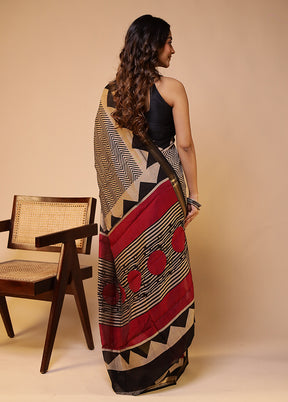 Cream Chanderi Cotton Saree With Blouse Piece