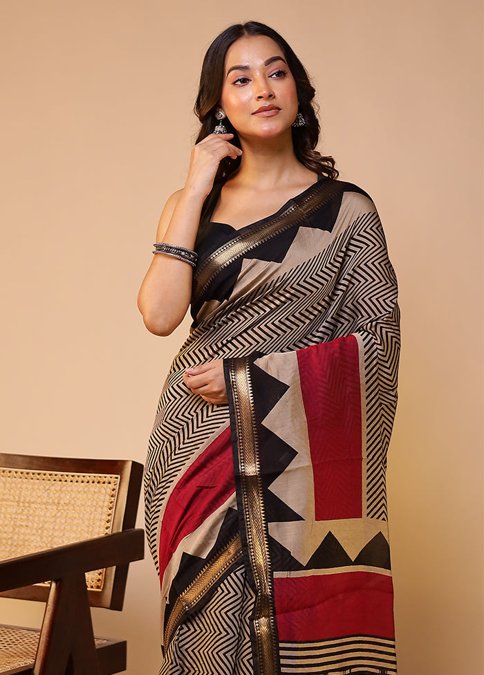 Cream Chanderi Cotton Saree With Blouse Piece