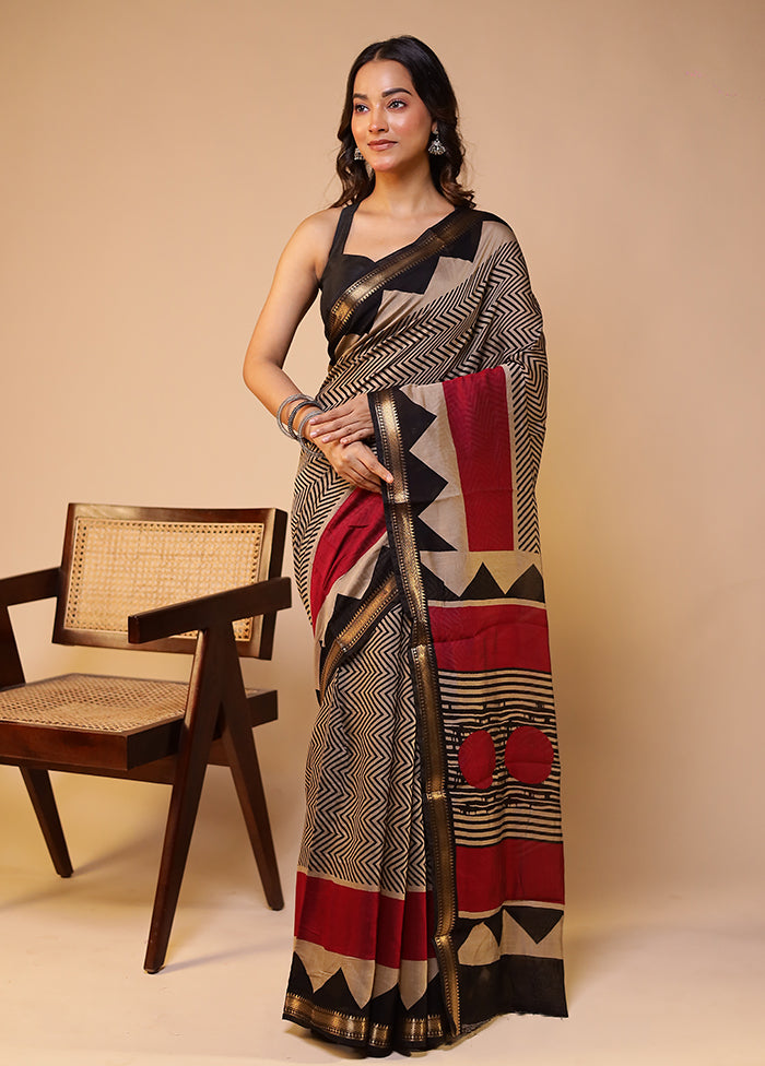 Cream Chanderi Cotton Saree With Blouse Piece
