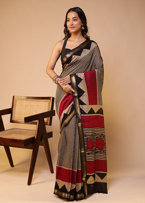 Cream Chanderi Cotton Saree With Blouse Piece