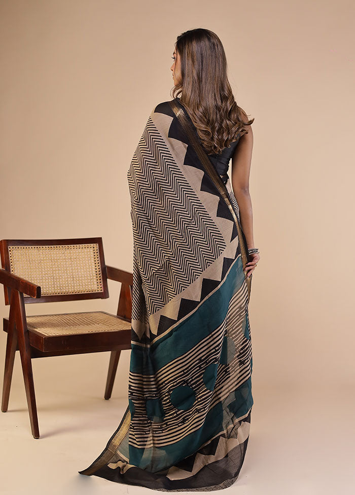 Cream Chanderi Cotton Saree With Blouse Piece