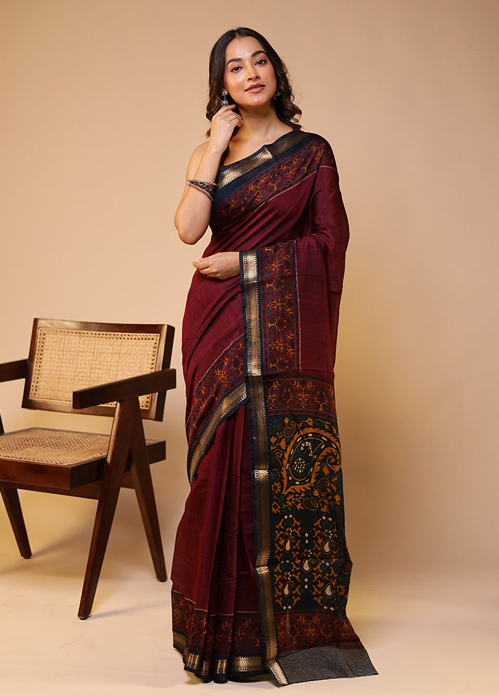 Purple Chanderi Cotton Saree With Blouse Piece