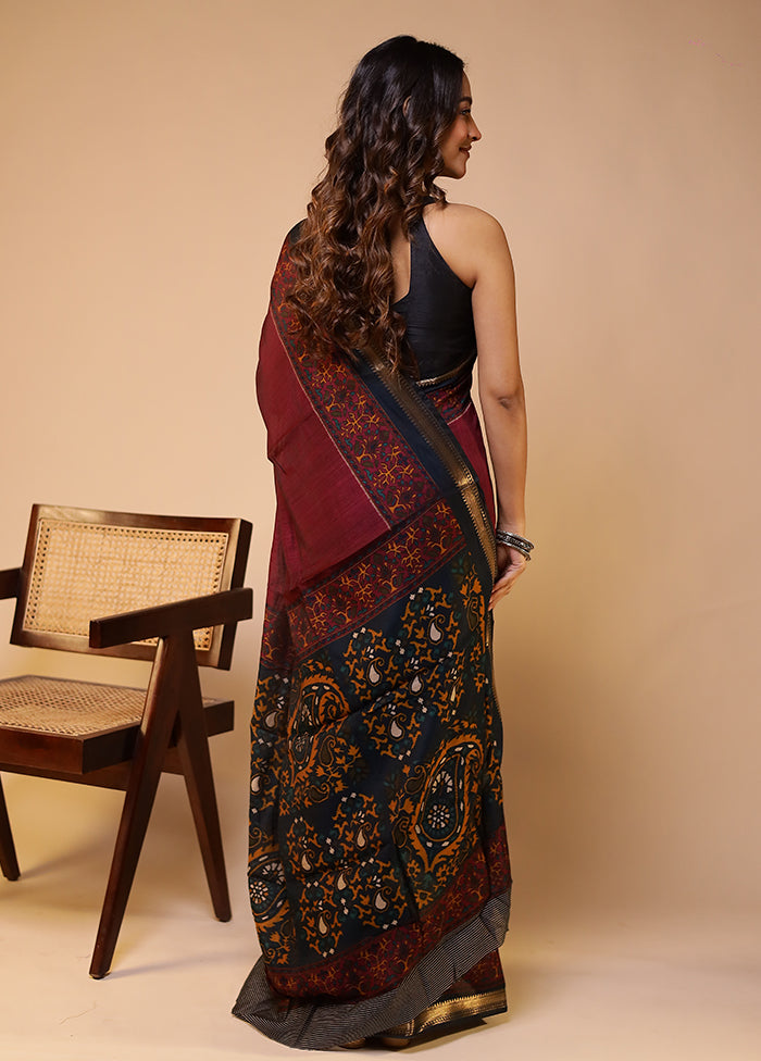 Purple Chanderi Cotton Saree With Blouse Piece