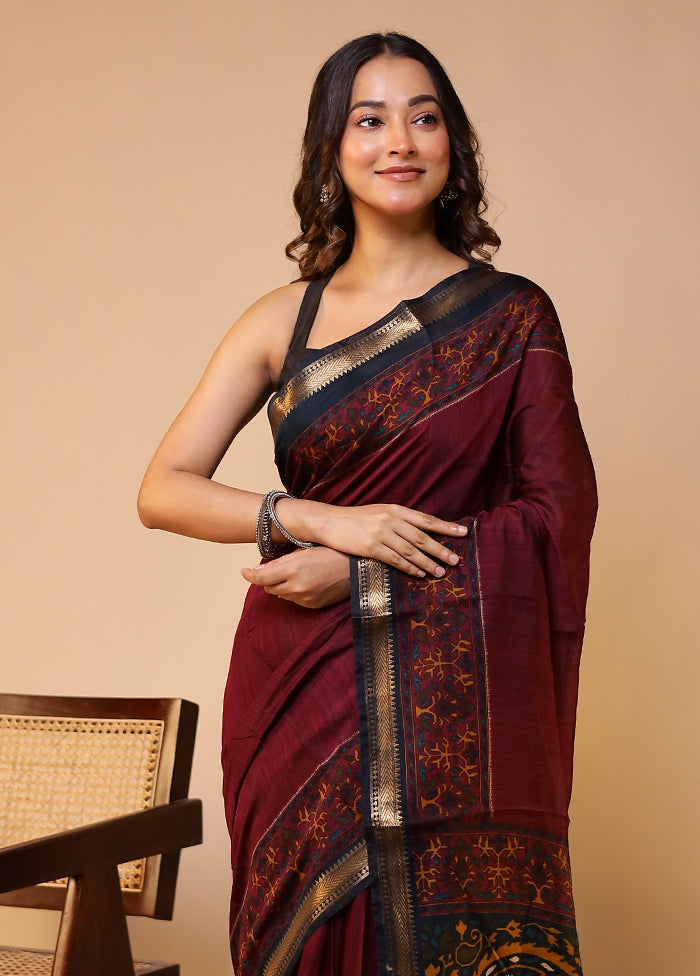 Purple Chanderi Cotton Saree With Blouse Piece