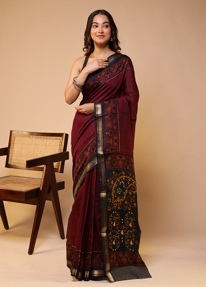 Purple Chanderi Cotton Saree With Blouse Piece