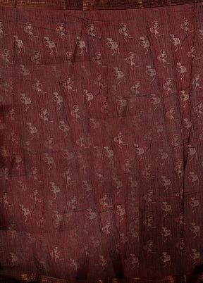 Maroon Chanderi Cotton Saree With Blouse Piece