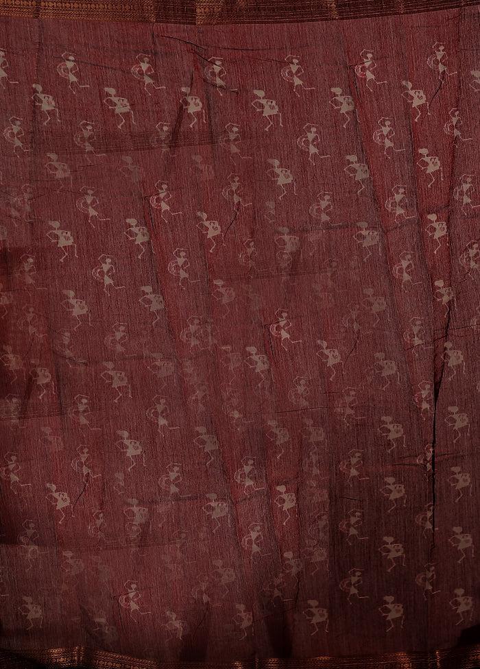 Maroon Chanderi Cotton Saree With Blouse Piece