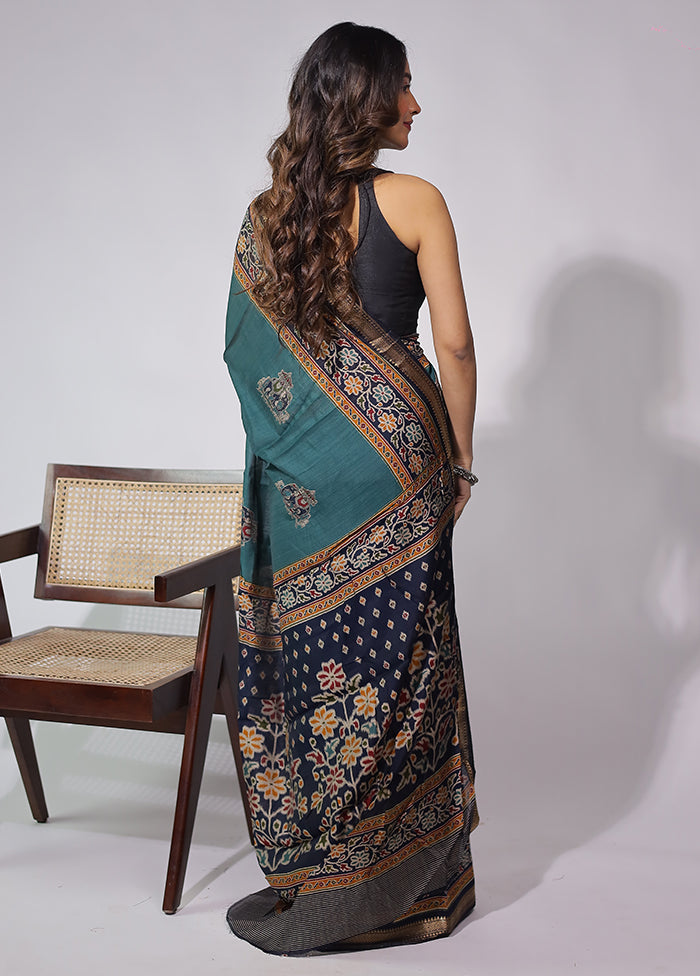 Green Chanderi Cotton Saree With Blouse Piece