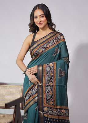 Green Chanderi Cotton Saree With Blouse Piece