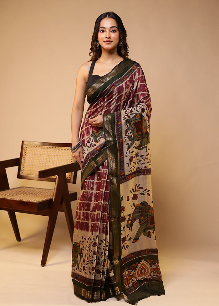 Cream Chanderi Cotton Saree With Blouse Piece
