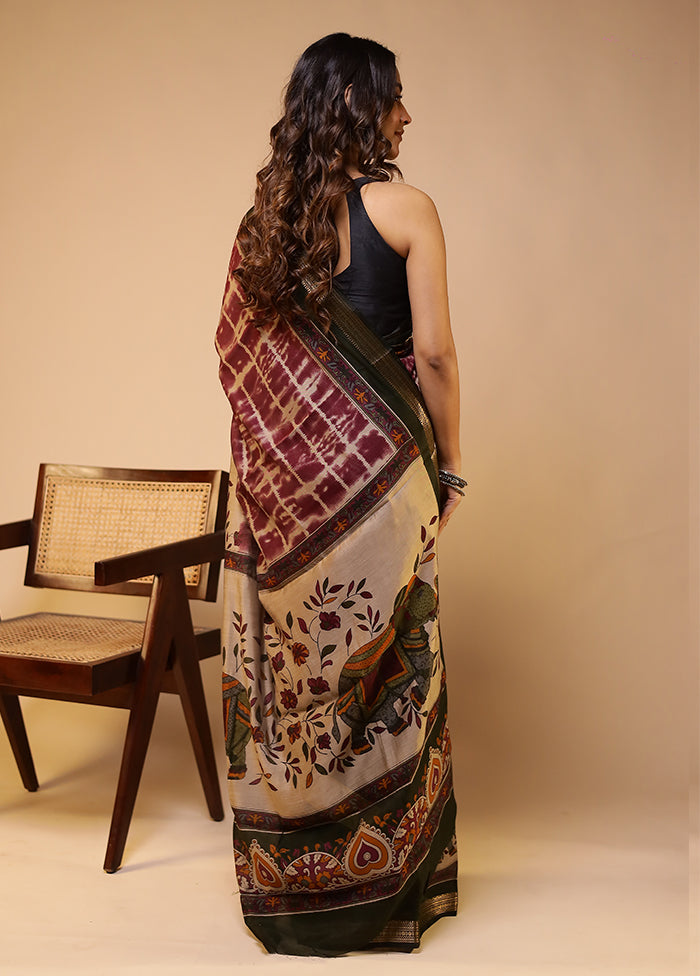 Cream Chanderi Cotton Saree With Blouse Piece