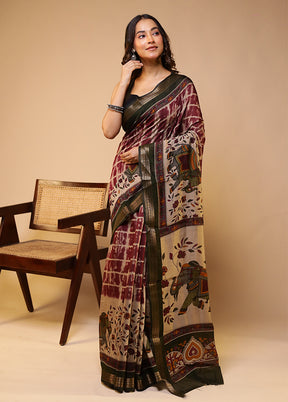 Cream Chanderi Cotton Saree With Blouse Piece