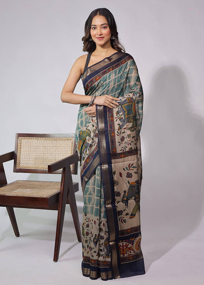 Cream Chanderi Cotton Saree With Blouse Piece
