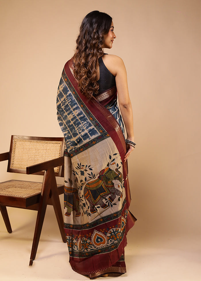 Cream Chanderi Cotton Saree With Blouse Piece
