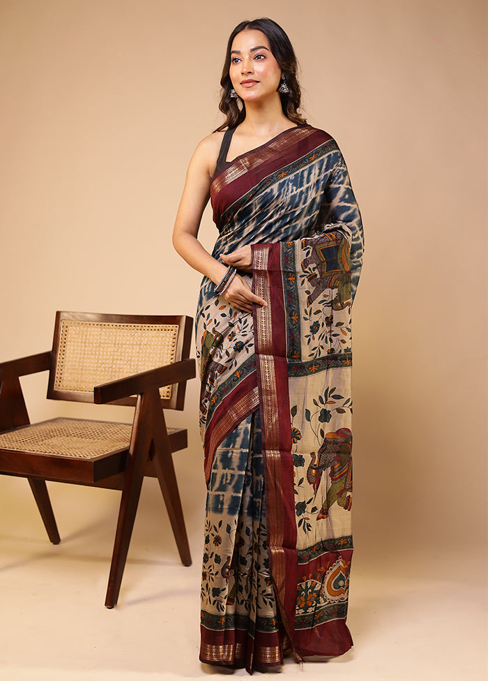 Cream Chanderi Cotton Saree With Blouse Piece