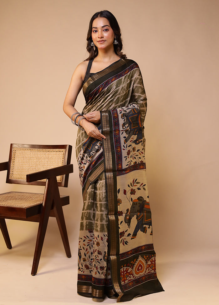 Cream Chanderi Cotton Saree With Blouse Piece