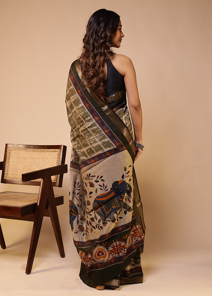 Cream Chanderi Cotton Saree With Blouse Piece