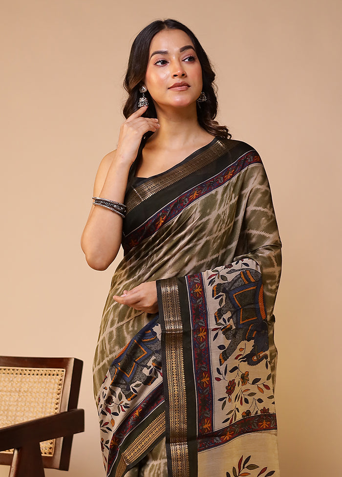 Cream Chanderi Cotton Saree With Blouse Piece
