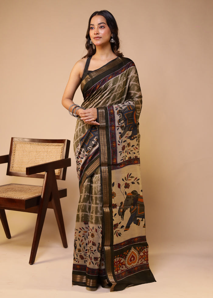 Cream Chanderi Cotton Saree With Blouse Piece
