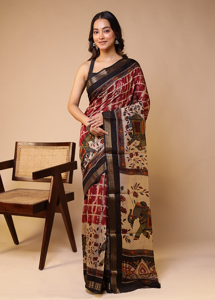 Cream Chanderi Cotton Saree With Blouse Piece