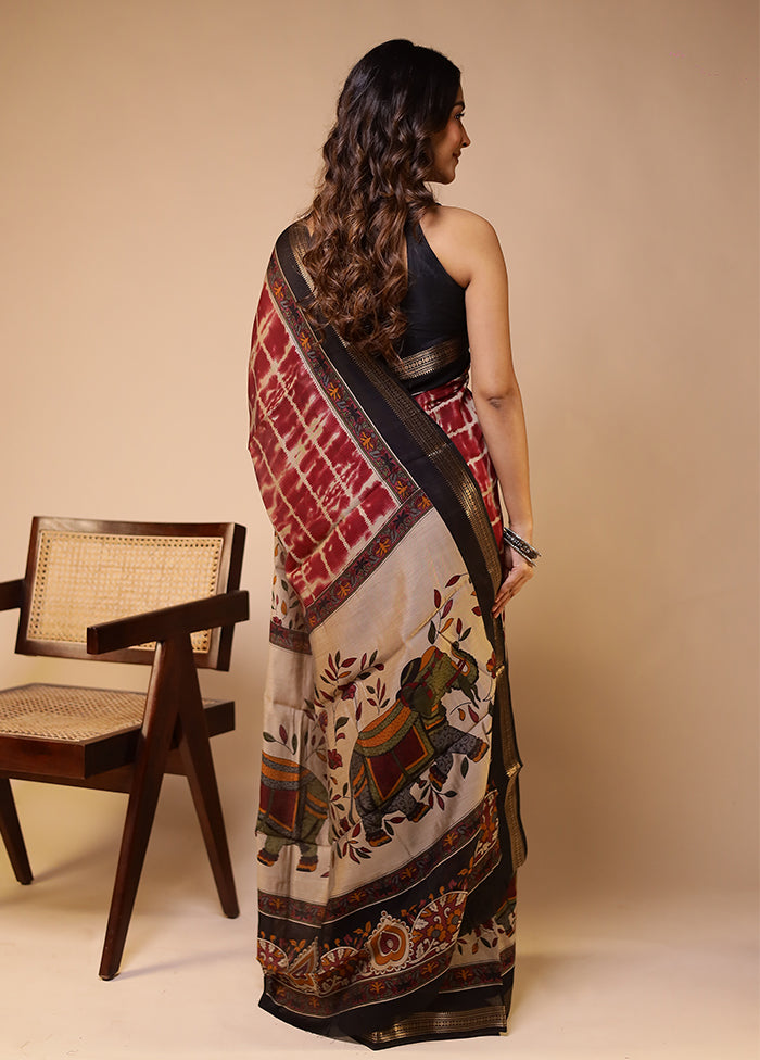 Cream Chanderi Cotton Saree With Blouse Piece