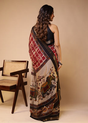 Cream Chanderi Cotton Saree With Blouse Piece