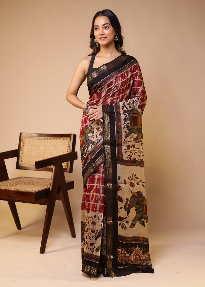 Cream Chanderi Cotton Saree With Blouse Piece