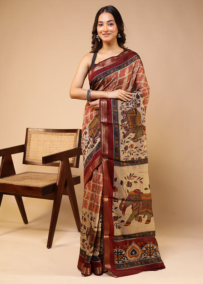 Cream Chanderi Cotton Saree With Blouse Piece