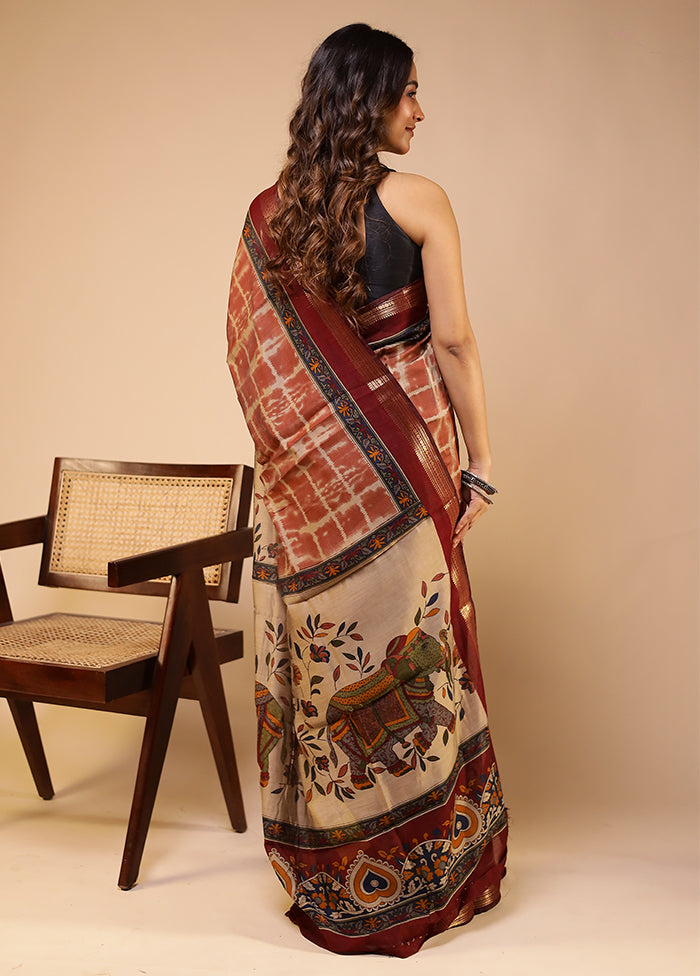 Cream Chanderi Cotton Saree With Blouse Piece
