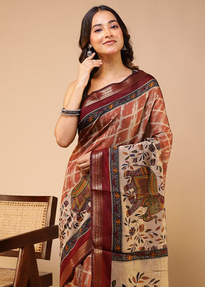 Cream Chanderi Cotton Saree With Blouse Piece