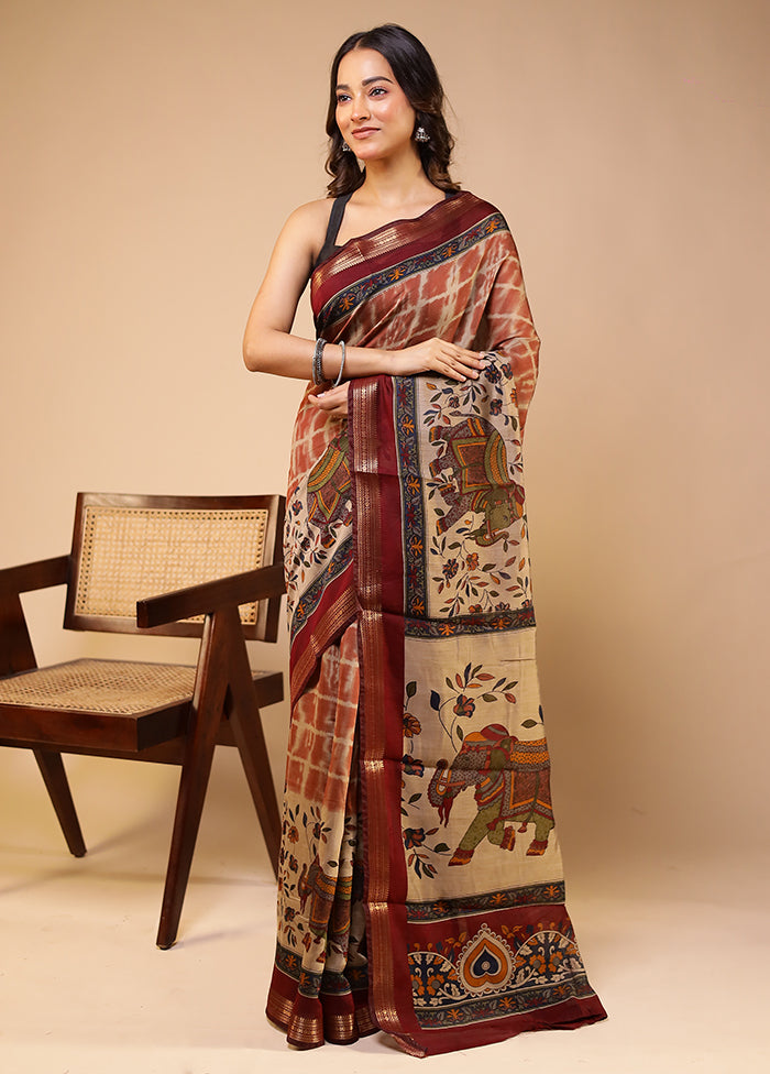 Cream Chanderi Cotton Saree With Blouse Piece