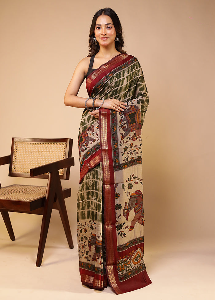 Cream Chanderi Cotton Saree With Blouse Piece
