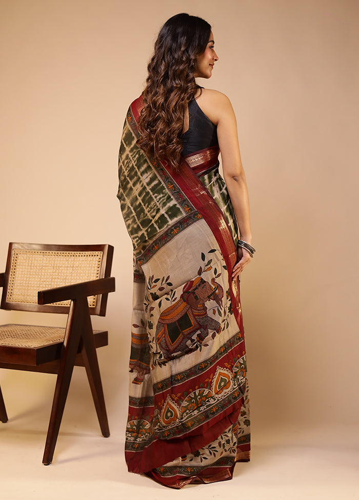 Cream Chanderi Cotton Saree With Blouse Piece