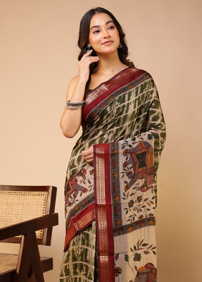 Cream Chanderi Cotton Saree With Blouse Piece