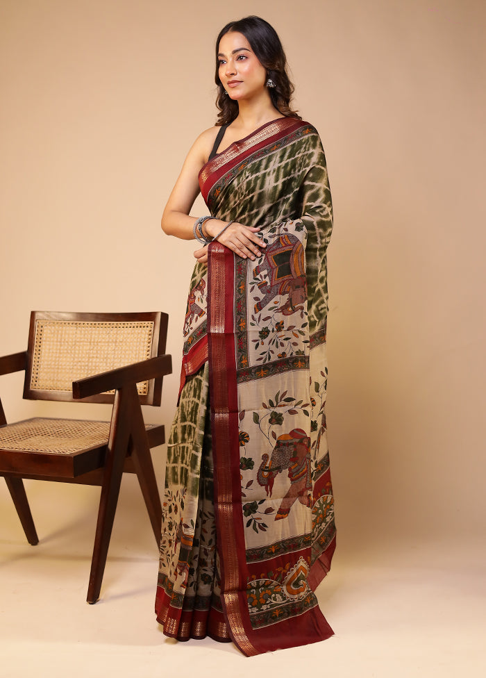 Cream Chanderi Cotton Saree With Blouse Piece