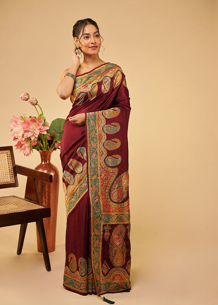 Purple Handloom Pure Georgette Saree With Blouse Piece