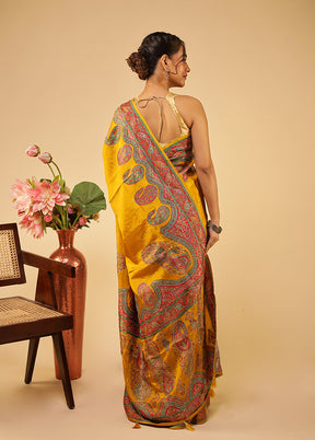 Yellow Handloom Pure Georgette Saree With Blouse Piece