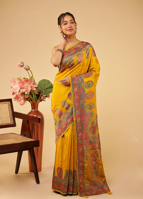 Yellow Handloom Pure Georgette Saree With Blouse Piece