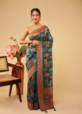 Multicolor Handloom Pure Georgette Saree With Blouse Piece