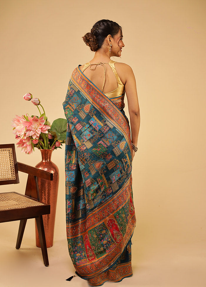 Multicolor Handloom Pure Georgette Saree With Blouse Piece