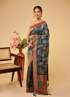 Multicolor Handloom Pure Georgette Saree With Blouse Piece