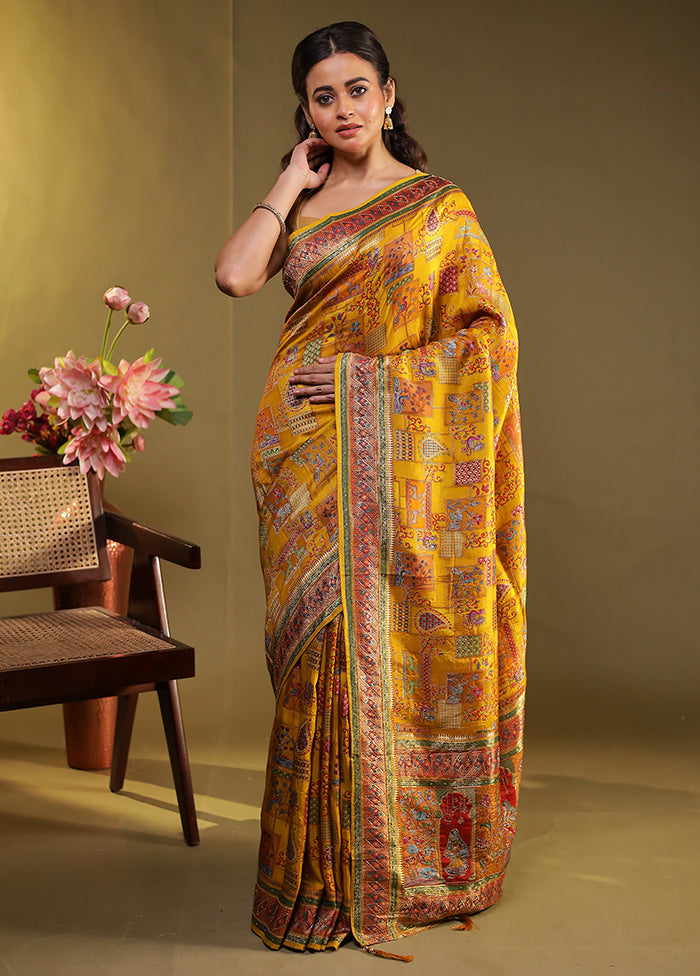 Yellow Handloom Pure Georgette Saree With Blouse Piece