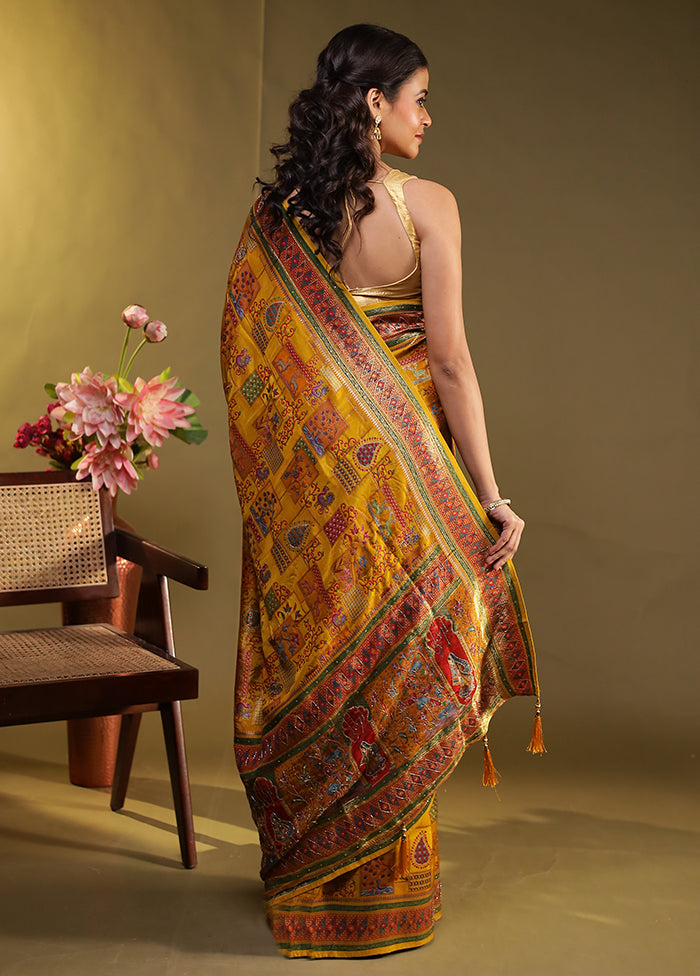 Yellow Handloom Pure Georgette Saree With Blouse Piece