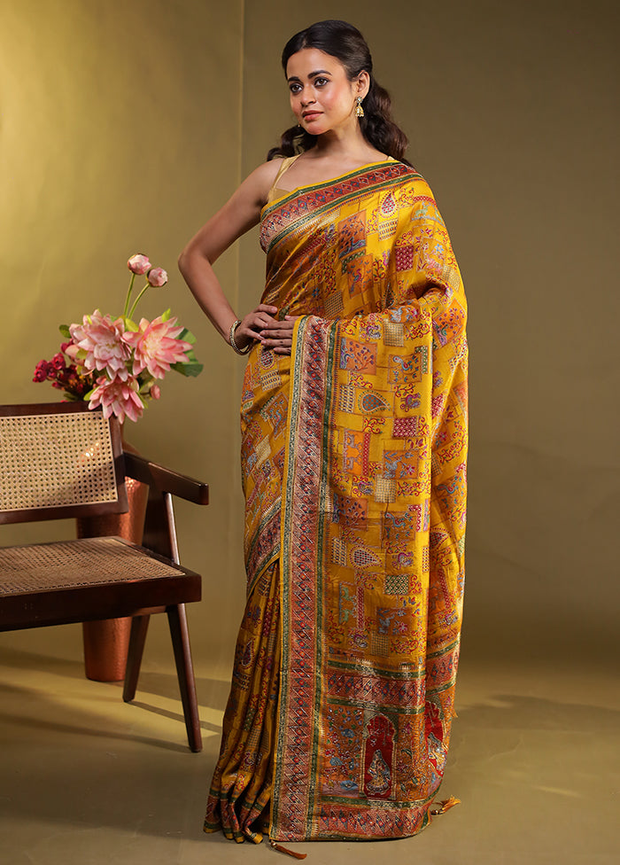 Yellow Handloom Pure Georgette Saree With Blouse Piece