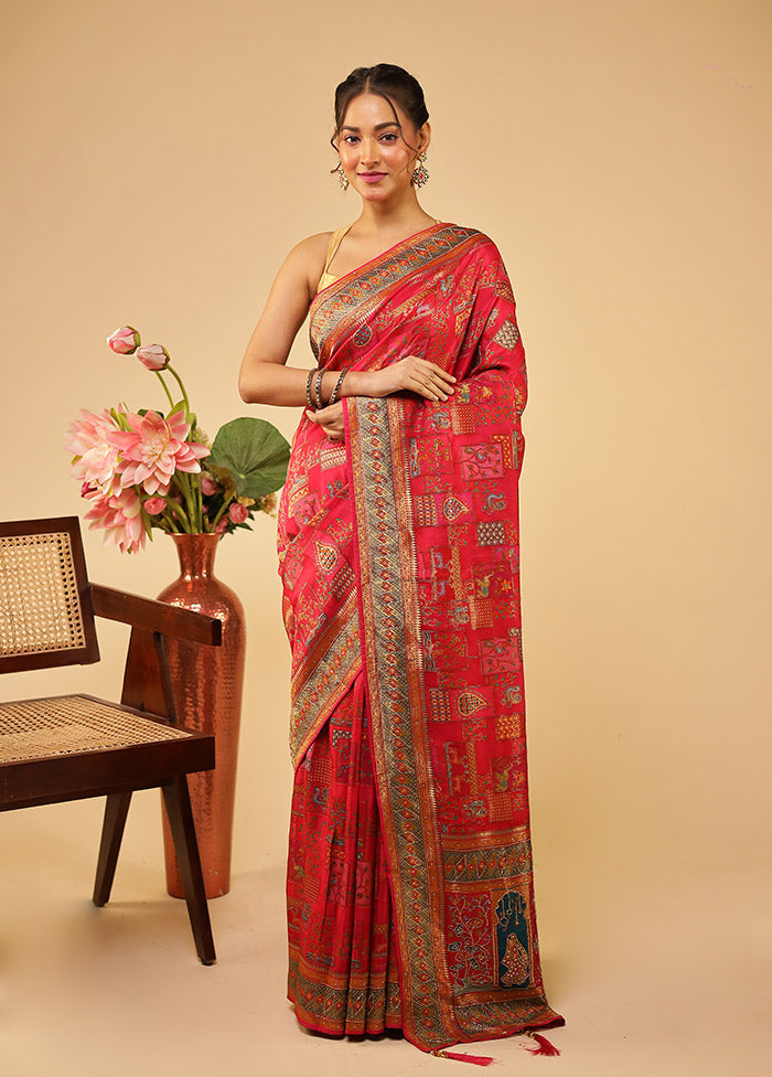 Multicolor Handloom Pure Georgette Saree With Blouse Piece