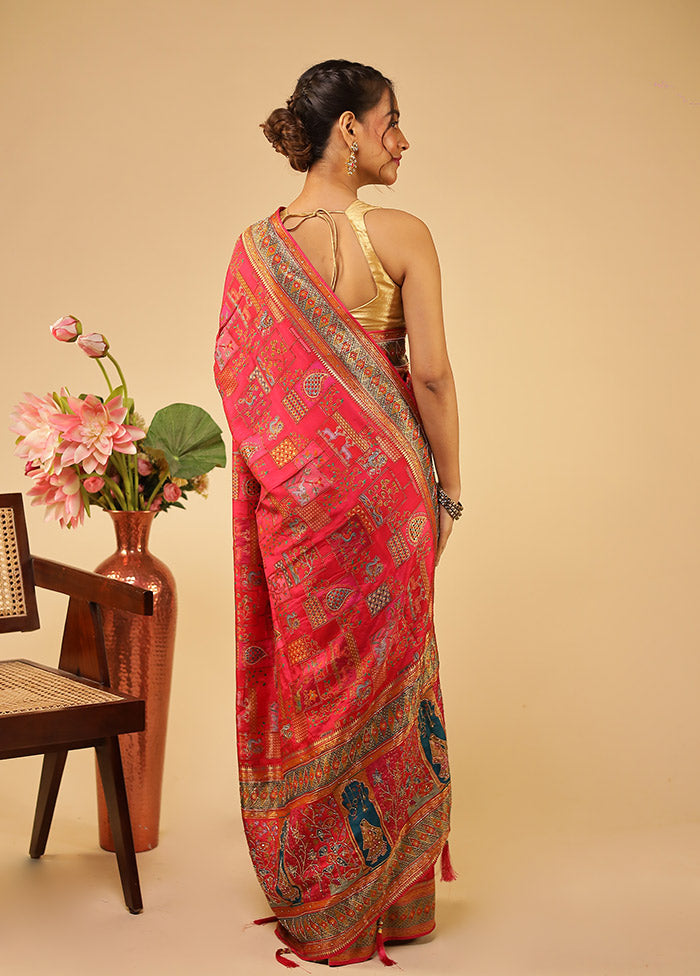 Multicolor Handloom Pure Georgette Saree With Blouse Piece