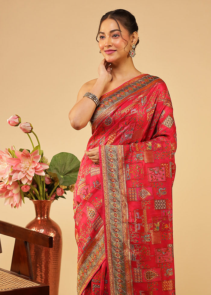 Multicolor Handloom Pure Georgette Saree With Blouse Piece